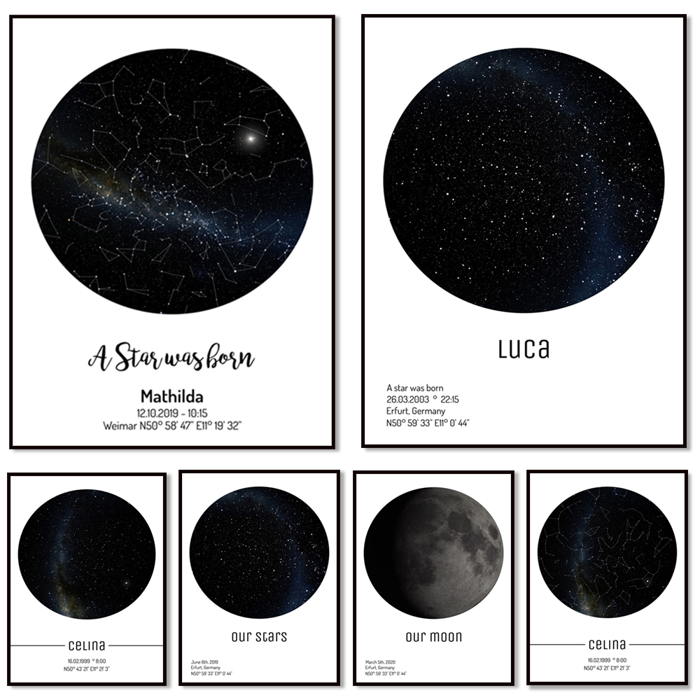 Star Map Poster - Ay evreleri yapay izlenim-yıldızlı gökyüzü resim